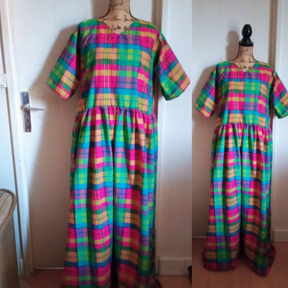 Robe Longue Madras 100 Coton Robe Antillaise Ample Manches Courtes Robe Froncee a Carreaux Robe Large en Plusieurs Coloris Disponibles Etsy France