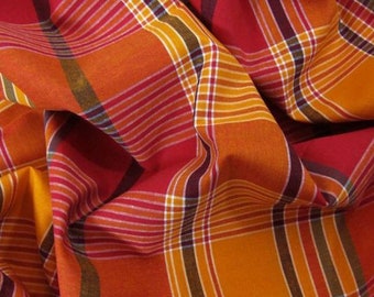 Madras Fabric Coupon number 4 of 100 cm x 140 cm/Red Orange and Black Fabric sold by 1 or 3 Meters of your choice