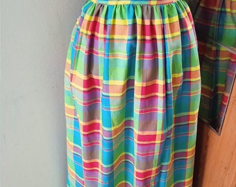 Long Gathered Skirt in Madras 100% Cotton with Pockets| Several Colors Available