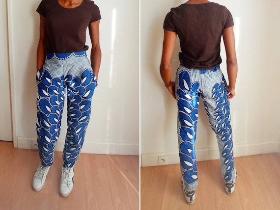 Pantalon wax pour femme avec poches et son motif Bleu Blanc Noir Etsy France