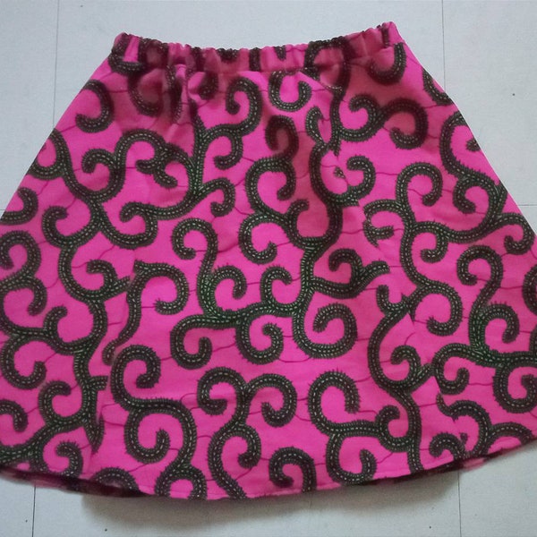 Jupe Courte Africaine Rose Motif Wax Macaroni Conseiller/ Jupe en Pagne pour Fille/ Jupe Wax Enfant / Plusieurs Coloris Disponibles