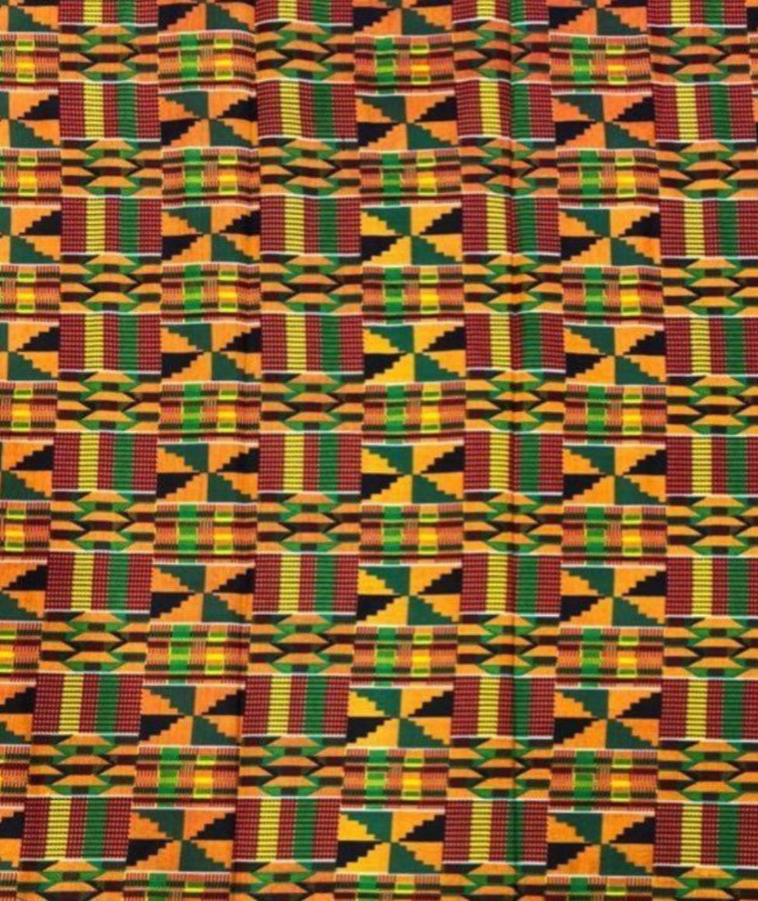African Print Fabric Orange Green Yellow Black With Its Kita Kente ...