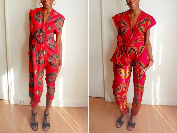 Red jumpsuit with pockets sale