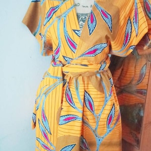 Vestido convertible corto africano patrón de gruta de cera amarilla y roja| Vestido infinito en cera|