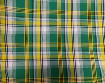 Tissu Madras de Couleur Vert Jaune Blanc 100% Coton 100 cm x 160 cm/ Tissu vendu par 50 cm, 1 ou 3 Mètres au choix