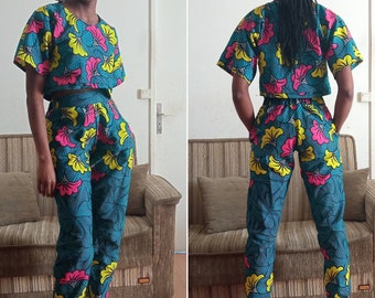 Wax Pants and Crop Top Wax Set | Women&#39;s Wax Costume | African Tshirt Short Sleeves| African Pants | Several colors available
