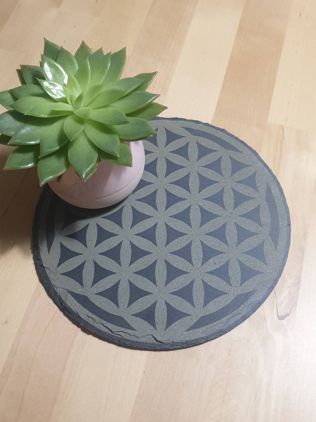 Plateau Rond en Ardoise Fleur de Vie