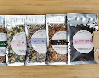 TEA SAMPLES - 5pack with small spoon and 10pcs tea bags