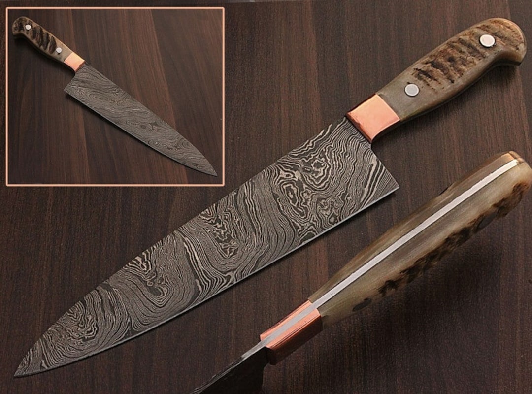 Prime Damascus Chef Knife, Sharp Kitchen Knives, Professional Meat Cutting Knife for Chefs, Best Handmade Gift (Blue Exotic Wood)