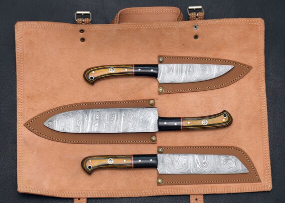 Professional Kitchen Knives Custom Made Damascus Steel 5 pcs of Utility  Chef Knives Set