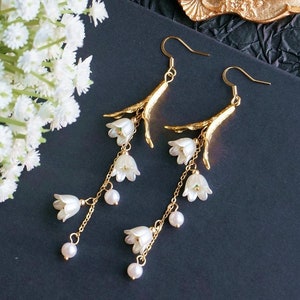 lily of the Valley Flower Earrings Wedding Earrings Bridal earrings  Fairy earrings   christmas gift Cottagecore Dangle Flower Earrings
