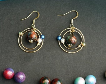 Planet Earrings, Star earrings,Planet drop Earrings, Space Fringe Dangle Earrings, Galaxy Drop Earrings, Universe Statement Jewelry