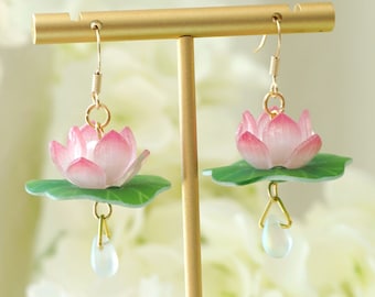 summer lotus earrings cute frog earrings floral earrings kawaii earrings statement earrings
