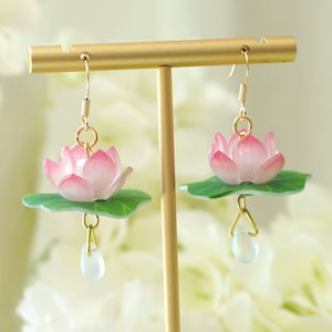 summer lotus earrings cute frog earrings floral earrings kawaii earrings statement earrings