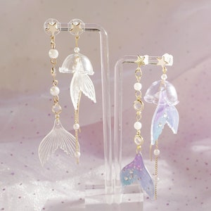 Mermaid Tail Earrings, Mermaid Gift,  Mermaid Jewelry, jellyfish earrings Funk Lucite Earrings, Kitsch,  Fantasy Earrings, Fish Tail
