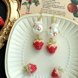 Cute strawberry earrings red berry earrings fruit earrings summer earrings gift for her food earrings