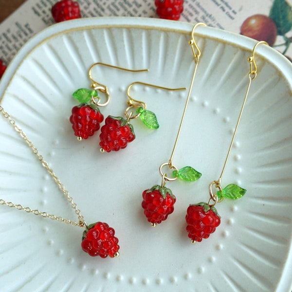 Cute raspberry earrings red berry earrings fruit earrings summer earrings gift for her