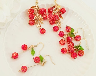 Cute raspberry earrings red berry earrings fruit earrings summer earrings gift for her