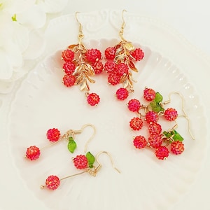 Cute raspberry earrings red berry earrings fruit earrings summer earrings gift for her