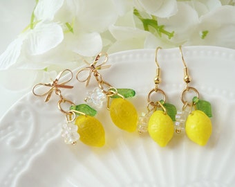 Cute lemon earrings orange  earrings fruit earrings food earrings kawaii earrings statement earrings summer earrings gift for her