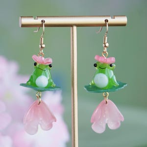 Cute frog earrings floral earrings kawaii earrings statement earrings kawaii earrings,cute earrings,flower earrings,
