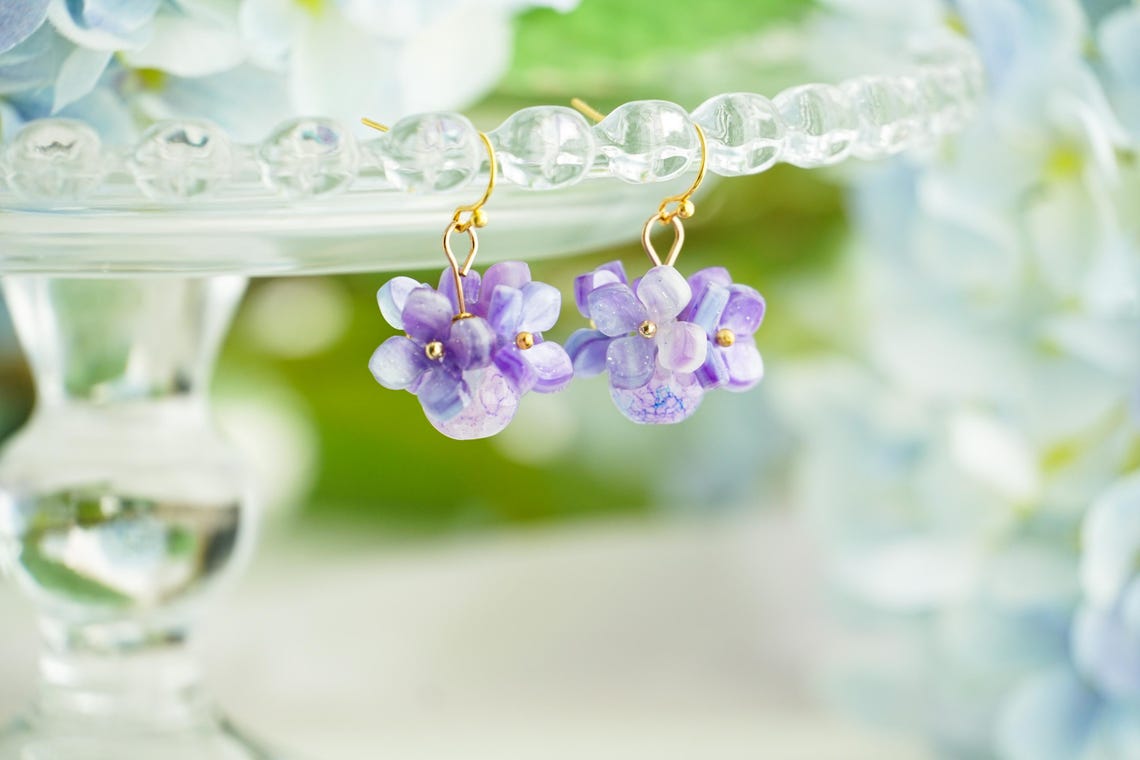 Purple hydrangea earrings
