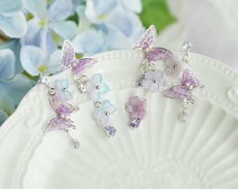 Purple flower Earrings ,butterfly earrings,Wedding Earrings Bridal earrings  Fairy earrings hydrangea earrings cherry blossom earrings,