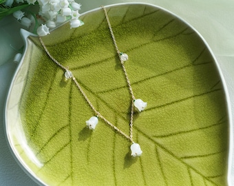 Lily of the valley flower necklace Glaze glass floral necklace handmade necklace birdal necklace summer necklace  gift for her