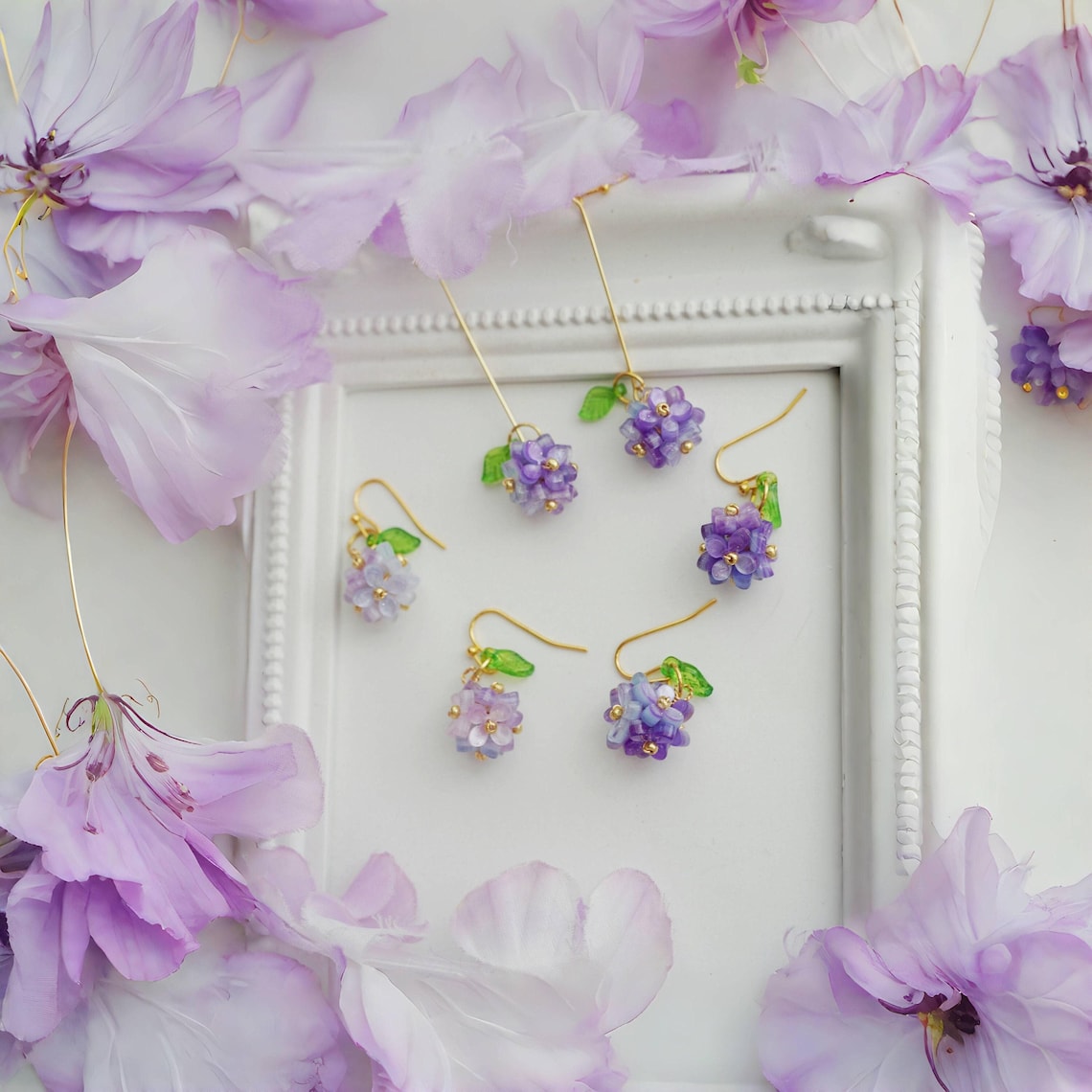 Purple hydrangea earrings