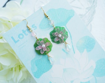 Summer pink lotus earrings cute  earrings floral earrings kawaii earrings boho earrings floral earrings statement earrings