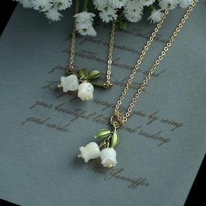 Lily of the valley necklace Mother of the pearl floral necklace handmade necklace summer necklace  gift for her  christmas gift gift for mom