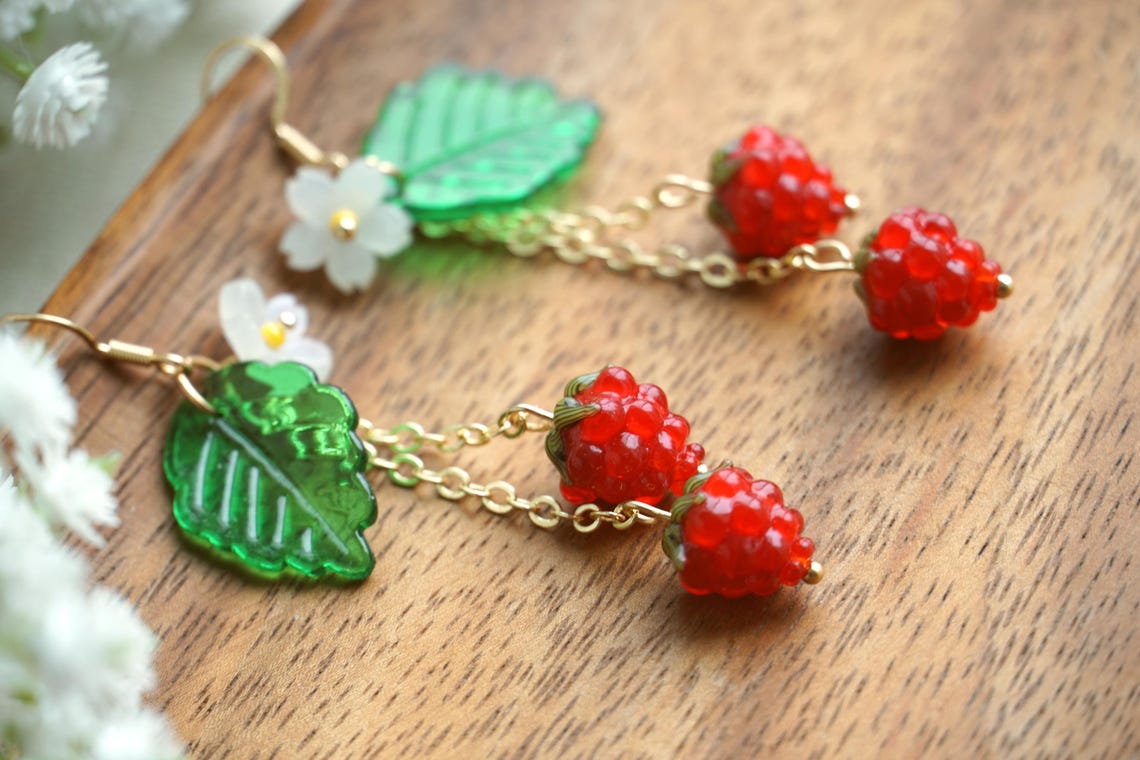 Cute rasperry long drop earrings