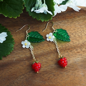 Cute raspberry earrings red berry earrings fruit earrings summer earrings gift for her christmas gift food earrings, cottagecore earrings