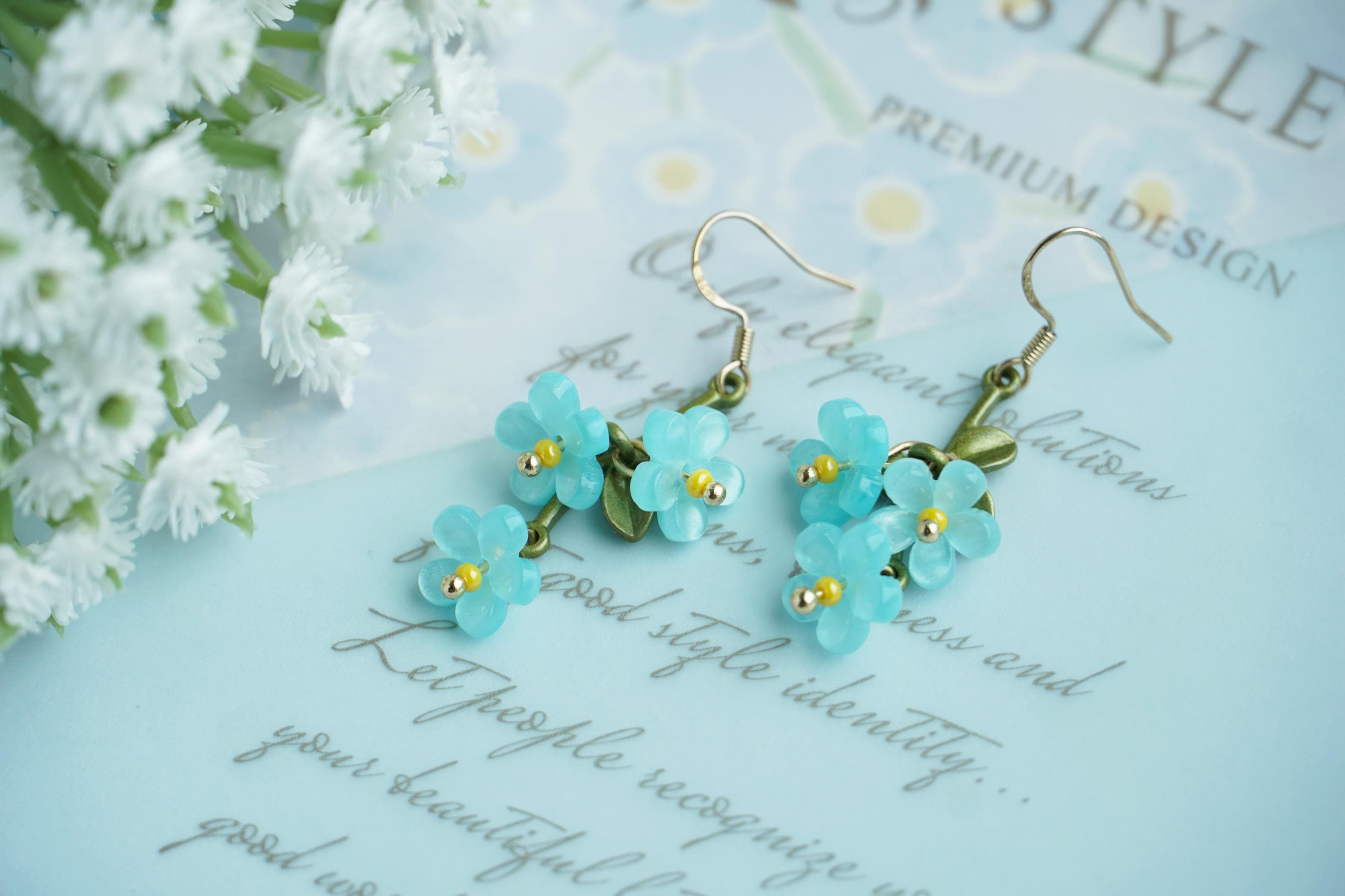 Forget me not flower earrings, sakura earrings, Japanese earrings, spring earrings,blue flower earrings, floral earrings