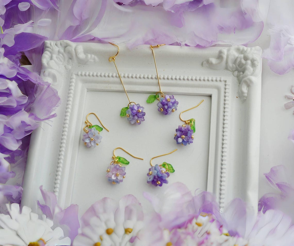 Purple hydrangea earrings
