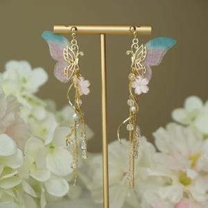 Fairy Wing Dangle Earrings, Fairycore Jewellery, Butterfly Earrings, Elegant Bridal Earrings, Fantasy Earrings, Statement Earrings