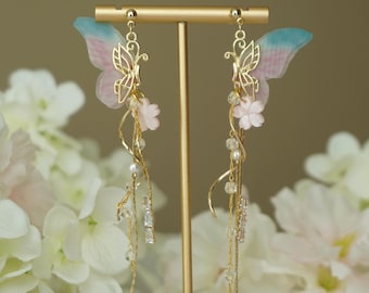 Fairy Wing Dangle Earrings, Fairycore Jewellery, Butterfly Earrings, Elegant Bridal Earrings, Fantasy Earrings, Statement Earrings