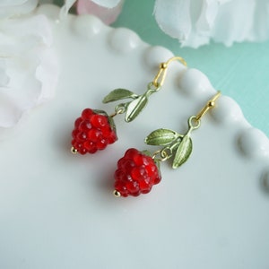 Cute raspberry earrings red berry earrings fruit earrings summer earrings gift for her