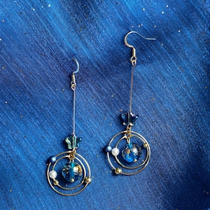 Planet Earrings, Planet drop Earrings, Space Fringe Dangle Earrings, Galaxy Drop Earrings, Universe Statement Jewelry