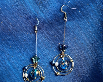 Planet Earrings, Planet drop Earrings, Space Fringe Dangle Earrings, Galaxy Drop Earrings, Universe Statement Jewelry