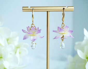 Summer Pink purple lotus earrings cute  earrings floral earrings kawaii earrings statement earrings