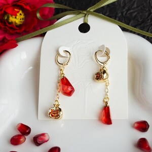Pomegranate earrings, Gold Plated earrings , Fruit earrings, food Jewelry, Lightweight, Hypoallergenic, Formica Seeds,food earrings,