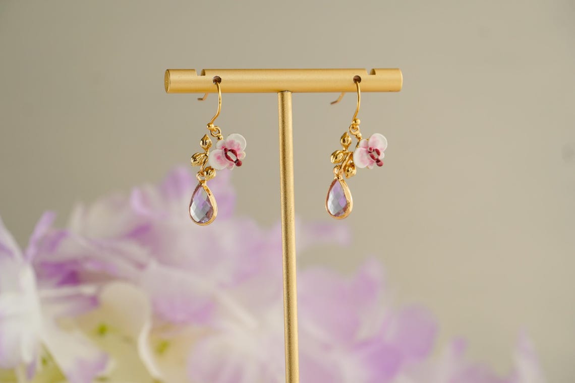 Pink orchid earrings