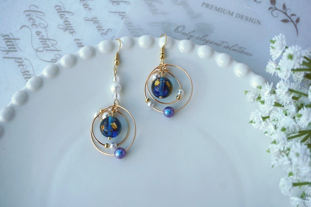 Vogue White Copper Zircon Pearl Planet Drop Earrings 2.5 cm Length From Wavlynn Studio main image 1