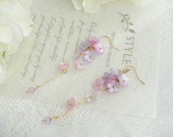 Cherry blossom earrings, flower earrings, sakura earrings, Japanese earrings, spring earrings, pink flower earrings, mismatched earrings