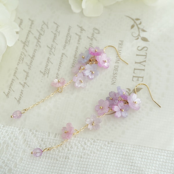 Cherry blossom earrings, flower earrings, sakura earrings, Japanese earrings, spring earrings, pink flower earrings, mismatched earrings