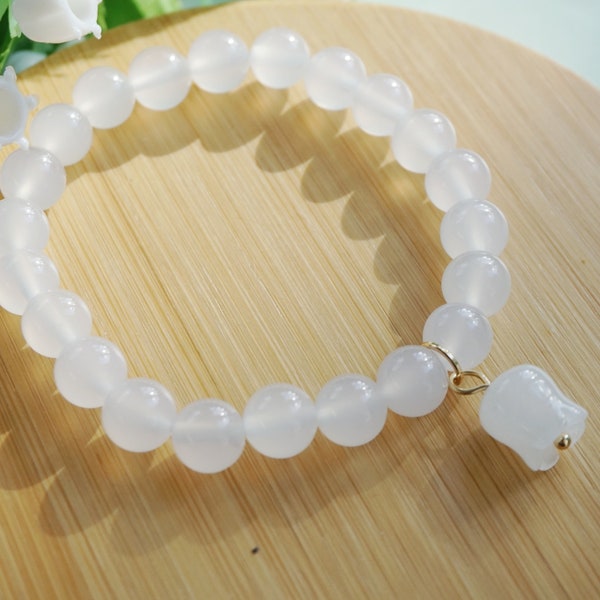 White jade lily of the valley bracelet 8mm  Beaded Bracelet, High Quality Gemstone Bracelet, Calming and Soothing your mind