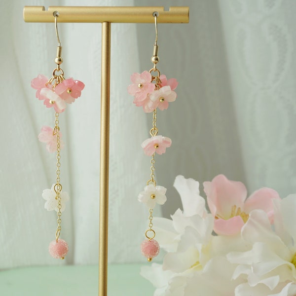 Cherry blossom earrings, floral earrings, sakura earrings, Japanese earrings, spring earrings, pink flower earrings