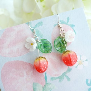 Cute strawberry earrings red berry earrings fruit earrings summer earrings gift for her