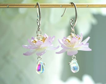 Summer purple lotus earrings cute  earrings floral earrings kawaii earrings statement earrings gift for her botanical earrings cottagecore